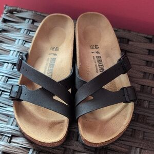 Birkenstock Yao Birko-flor Black Cross-Strap Sandals Never Worn